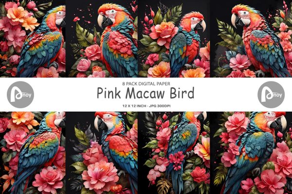 Digital Paper Macaw Bird on Sale