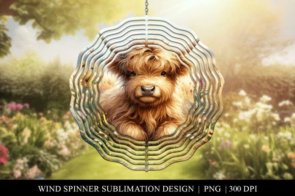 Highland Cow Wind Spinner Sublimation Design For Sale