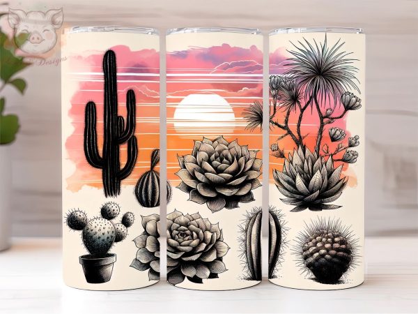 Boho Western Cactus 20oz Tumbler Png, Straight & Tapered Tumbler Png, Desert Cactus Tumbler Png, Digital Download PNG For Sale