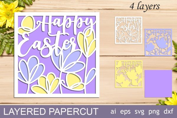3d Easter card svg, Happy Easter shadow box, Layered papercut template Online