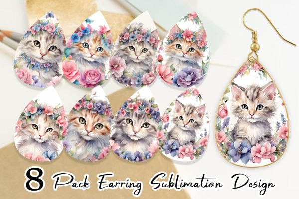 Earring Watercolor Floral Cat Online