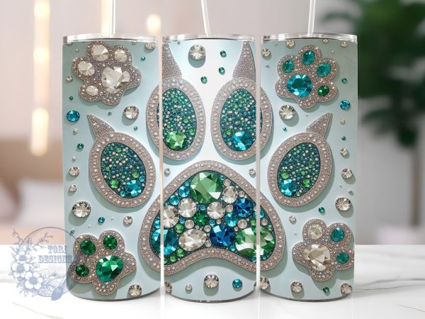 Glitter Dog Paw 20oz Skinny Tumbler, Dog Lover Tumbler Png, Straight & Tapered Tumbler Wrap, Instant Digital Download Fashion