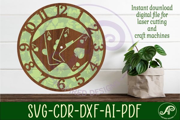 Playing card wall clock laser cut files, SVG file. vector Online Hot Sale
