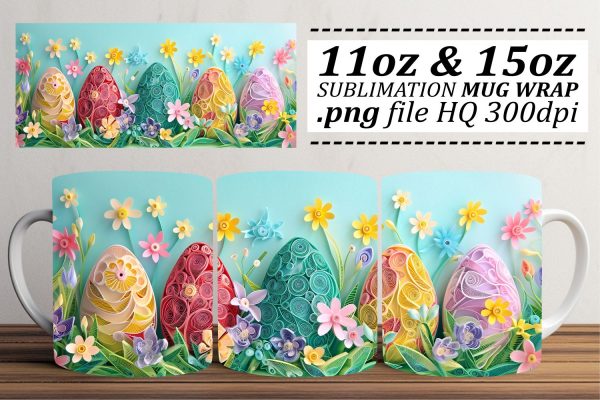 Delightful Easter Bunny Mug Design, Sublimation Wrap, Festive 3D Art, Happy Easter, Spring Decor Discount