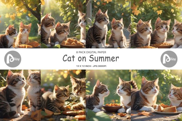 Digital Paper Cat on Summer For Discount