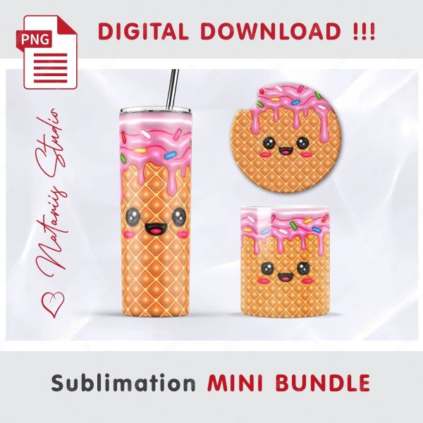 Puffy Kawaii Ice Cream Mini Bundle - Tumbler, Mug, Coaster. Cheap