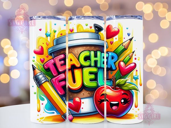Teacher Fuel 20oz Tumbler Wrap Sublimation Design, Straight Tapered Tumbler Wrap, Teacher Tumbler Png, Instant Digital Download Hot on Sale