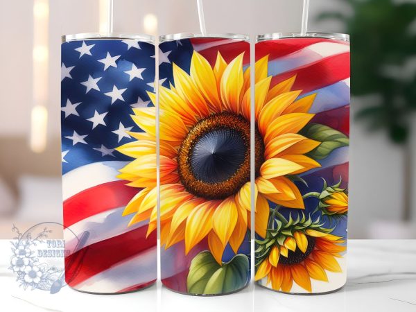 American Flag Sunflower 20oz Skinny Tumbler, 4th of July Tumbler Png, Straight & Tapered Tumbler Wrap, Instant Digital Download Online now