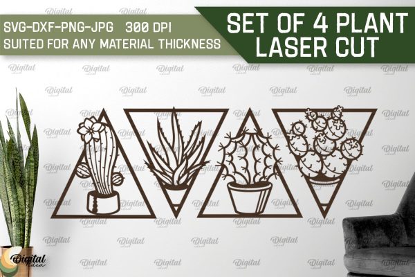 Set Of 4 Plant Laser Cut. Wall Decor SVG Supply