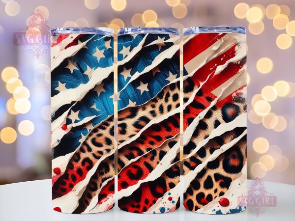 4th Of July USA Flag Leopard 20oz Tumbler Wrap Sublimation Design, Straight Tapered Tumbler Wrap, 4th of July Tumbler Png, Instant Digital Download Hot on Sale