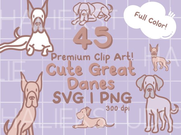 Cute Great Danes Color PNG and SVG Design Set Cheap