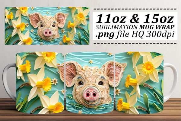 Whimsical Easter Bunny Mug Wrap Sublimation, 11oz 15oz, 3D Easter Art, Springtime Happiness Online