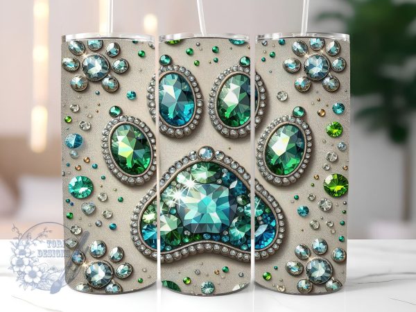 Glitter Dog Paw 20oz Skinny Tumbler, Dog Lover Tumbler Png, Straight & Tapered Tumbler Wrap, Instant Digital Download Online Sale
