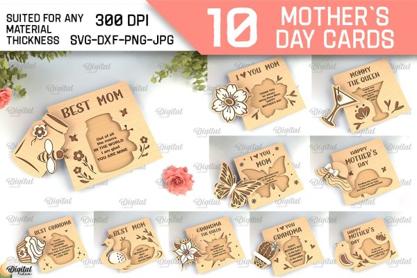 Mothers Day Cards SVG Bundle. Greeting Cards Laser Cut For Sale