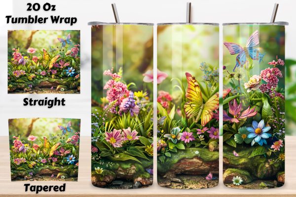 3D Spring Landscape Tumbler Sleeve, Wildflower Wonderland, Seamless Spring Wildflowers Field Watercolour 20 oz Skinny Tumbler Wrap For Sublimation | Spring Delicate Wildflowers Landscape Watercolour on Sale