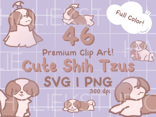 Cute Shih Tzus Color PNG and SVG Design Set Supply