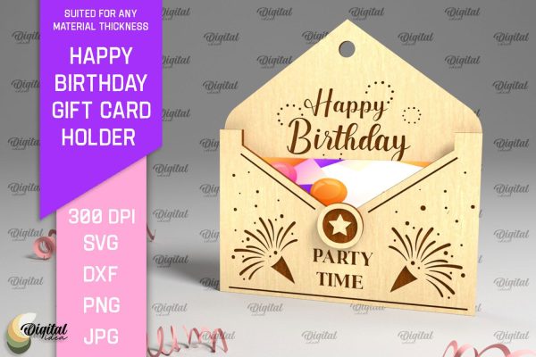 Happy Birthday SVG. Gift Card Holder Laser Cut Sale