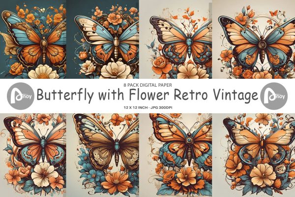 Digital Paper Butterfly and Flower For Sale