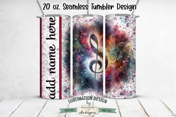 Treble Clef and Music Notes 20oz Seamless Tumbler Wrap For Sale