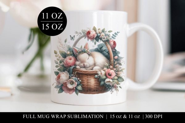 Floral Rabbit Sublimation Mug Wrap for 11 & 15oz Mugs Online