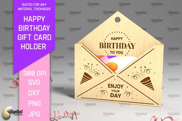 Happy Birthday SVG. Gift Card Holder Laser Cut For Discount