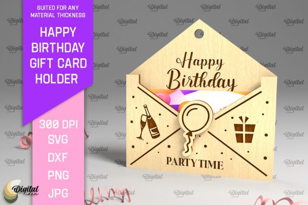 Happy Birthday SVG. Gift Card Holder Laser Cut For Sale
