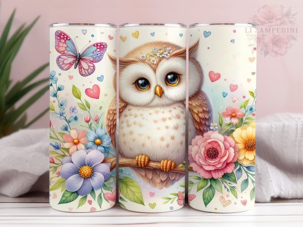 Owl Flower 20oz Tumbler Wrap PNG, Cute Owl Tumbler Png, Straight & Tapered Tumbler Wrap, Instant Digital Download For Discount