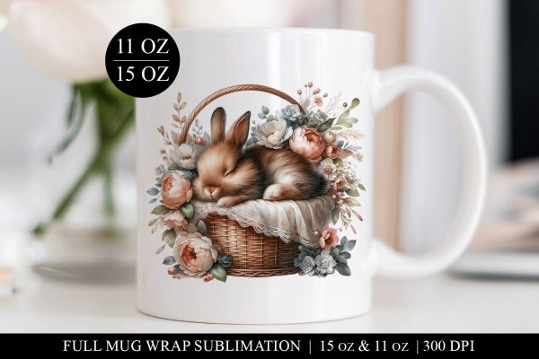 Bunny & Flowers Sublimation Mug Wrap for 11 & 15oz Mugs Sale