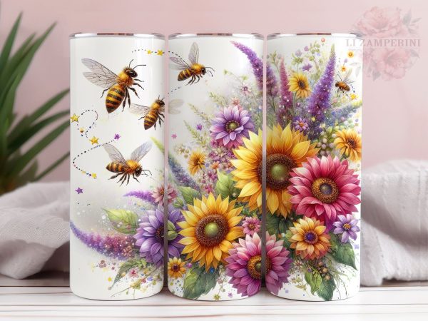 Bee Sunflower 20oz Tumbler Wrap PNG, Sunflowers Bees Tumbler Png, Straight & Tapered Tumbler Wrap, Instant Digital Download Cheap