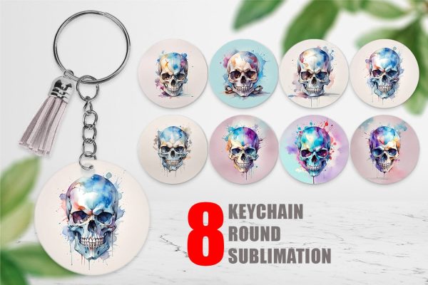 Keychain Watercolor Skull Hot on Sale