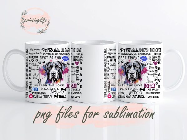 Pitbull Mug Wrap Design, Instant Digital Design Download Mug Wrap Design, Mug Design PNG Discount