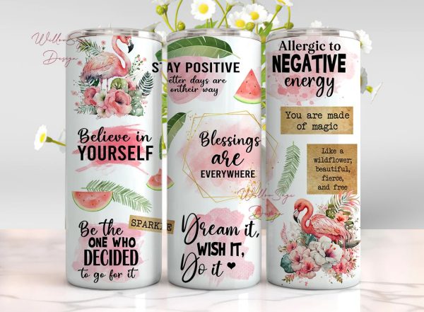 Positive Pink Gold Flamingo 20oz Skinny Tumbler Wrap, Sublimation Design,Digital Download PNG, Floral Summer Tumbler Wrap PNG Discount