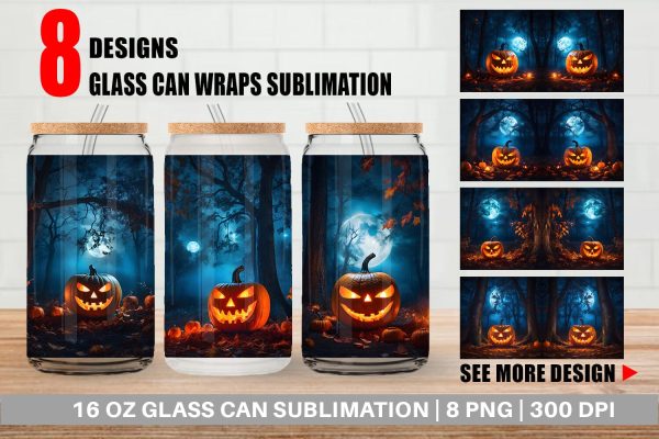 Glass Can Wrap Halloween Jack-O-Lantern Hot on Sale