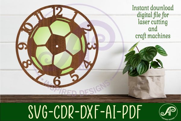 Soccer ball wall clock laser cut files, SVG file. vector For Sale