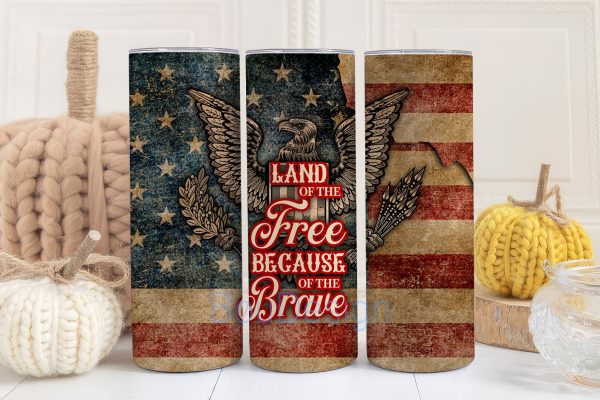 Land Of The Free 20oz Skinny Tumbler Sublimation Design Digital Download PNG Instant, Patriotic Tumbler Wrap Hot on Sale