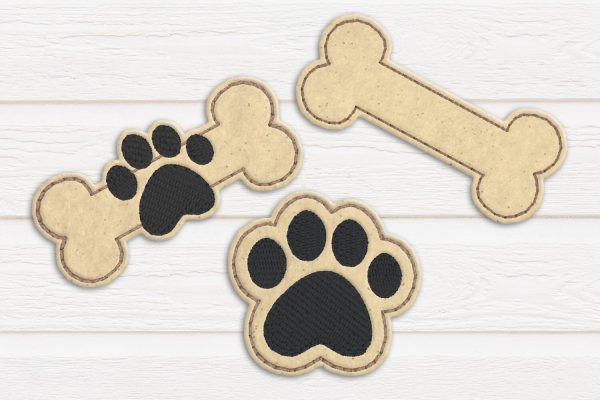Dog Bone and Paw ITH Feltie Trio Applique Embroidery Supply