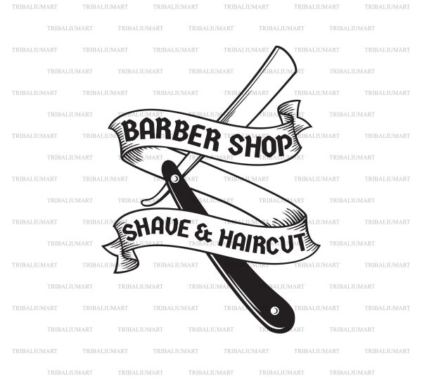 Barber Shop Symbol with Shaving Razor Knife. Shave and Haircuts. Online Sale