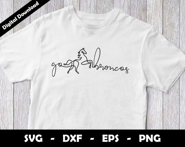 Go Broncos SVG Cut File, Broncos One line drawing SVG Design, Broncos Football Mascot For Sale