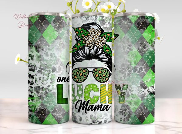 20oz Skinny Tumbler One Lucky MAMA Sublimation Design Templates,Straight PNG Digital Download.St Patrick tumbler sublimation designs Online