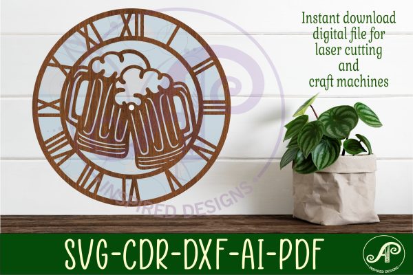Beer wall clock laser cut files, SVG file. vector For Discount