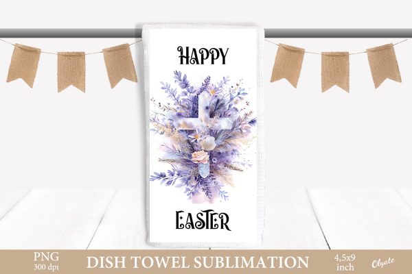 Easter Dish Towel Sublimation PNG. Cross Sublimation PNG For Cheap