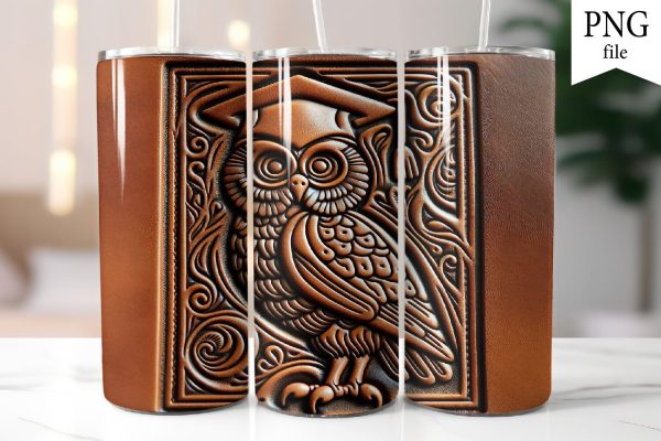 Graduation Tumbler PNG. Leather Owl Sublimation PNG Sale