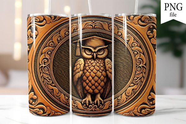 Leather Texture Tumbler Sublimation PNG. Owl Tumbler PNG For Cheap