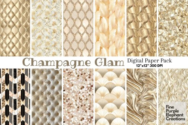 Champagne Gold Glam Digital Paper | Luxury Glitter Art Deco Cheap