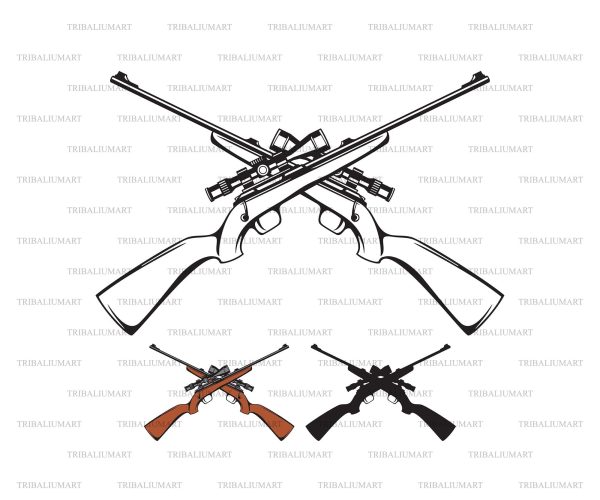 Crossed Hunting Rifles with Telescopic Sight. Sniper. Discount