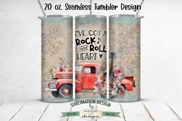 I ve Got A Rock and Roll Heart - Red Truck Guitar -  20oz Seamless Tumbler Wrap For Cheap