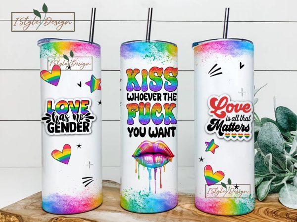 Kiss Whoever You Want Skinny Tumbler Sublimation Design Digital Download PNG Instant DIGITAL ONLY, Pride Tumbler Wrap Supply