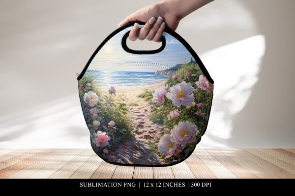 Floral Beach Sublimation Design for Lunch Tote Bags Supply