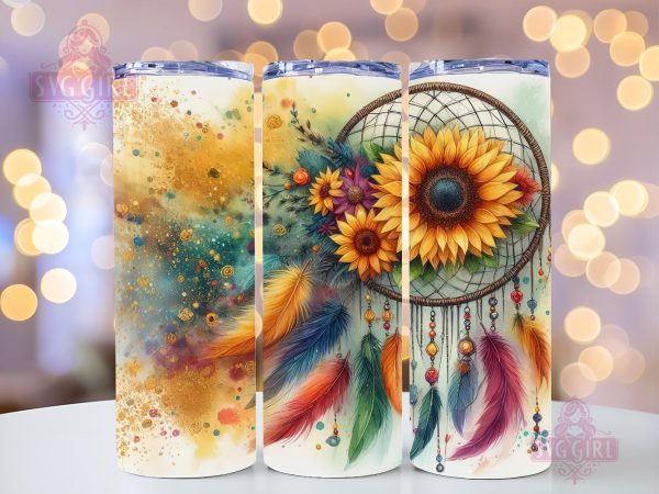 Dreamcatcher Feather Sunflower 20oz Tumbler Wrap Sublimation Design, Straight Tapered Tumbler Wrap, Dreamcatcher Tumbler Png, Instant Digital Download Online Hot Sale