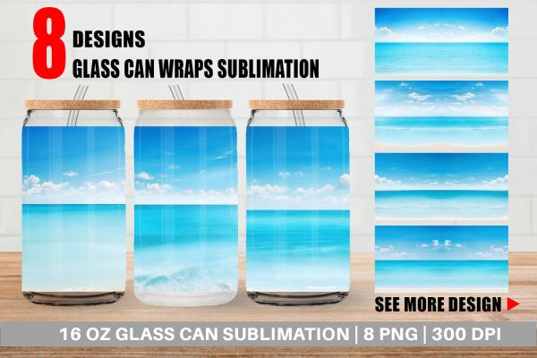 Glass Can Wrap Summer Blue Beach on Sale